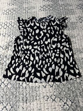 Black and Cream Ruffle Cap Sleeve Dress Top Ladies 1X